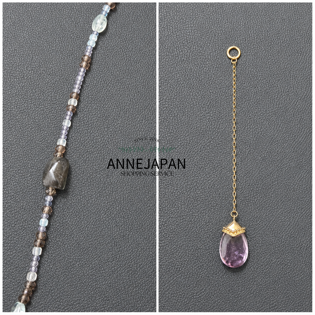 10K金、天然石英（Quartz）花瓣鍊耳環吊飾