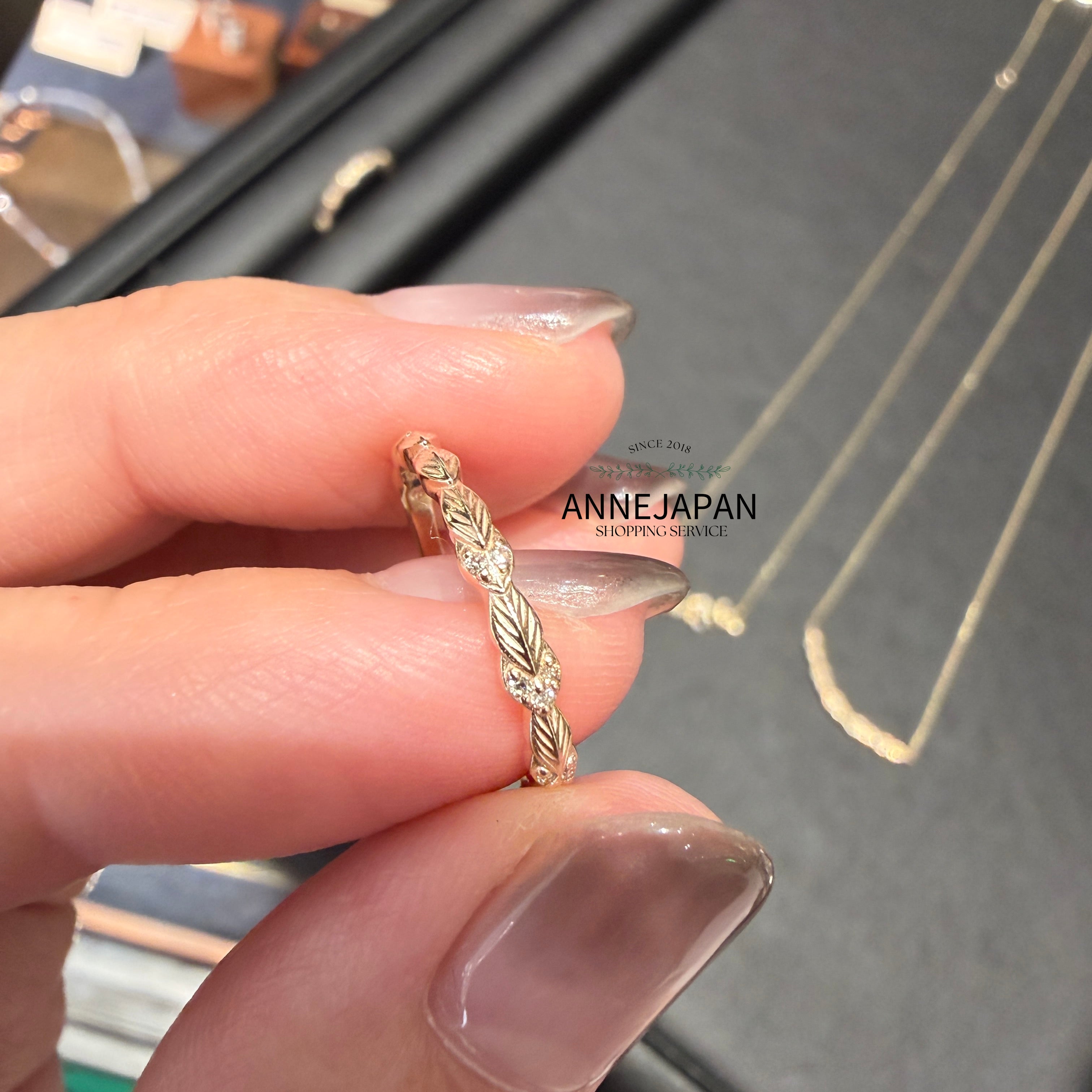 5K金天然鑽石（Diamond）晨露立體葉片露珠 尾戒 常規戒