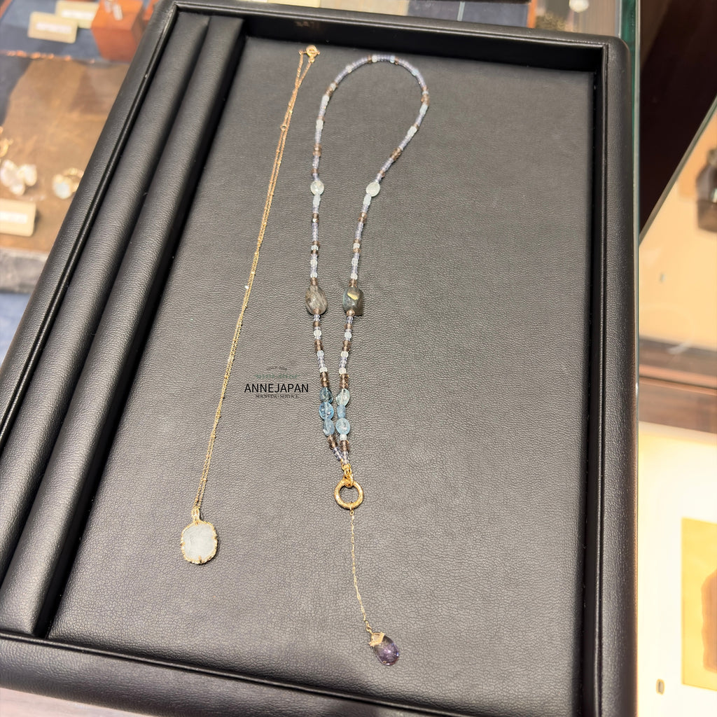 10K金、天然石英（Quartz）花瓣鍊耳環吊飾