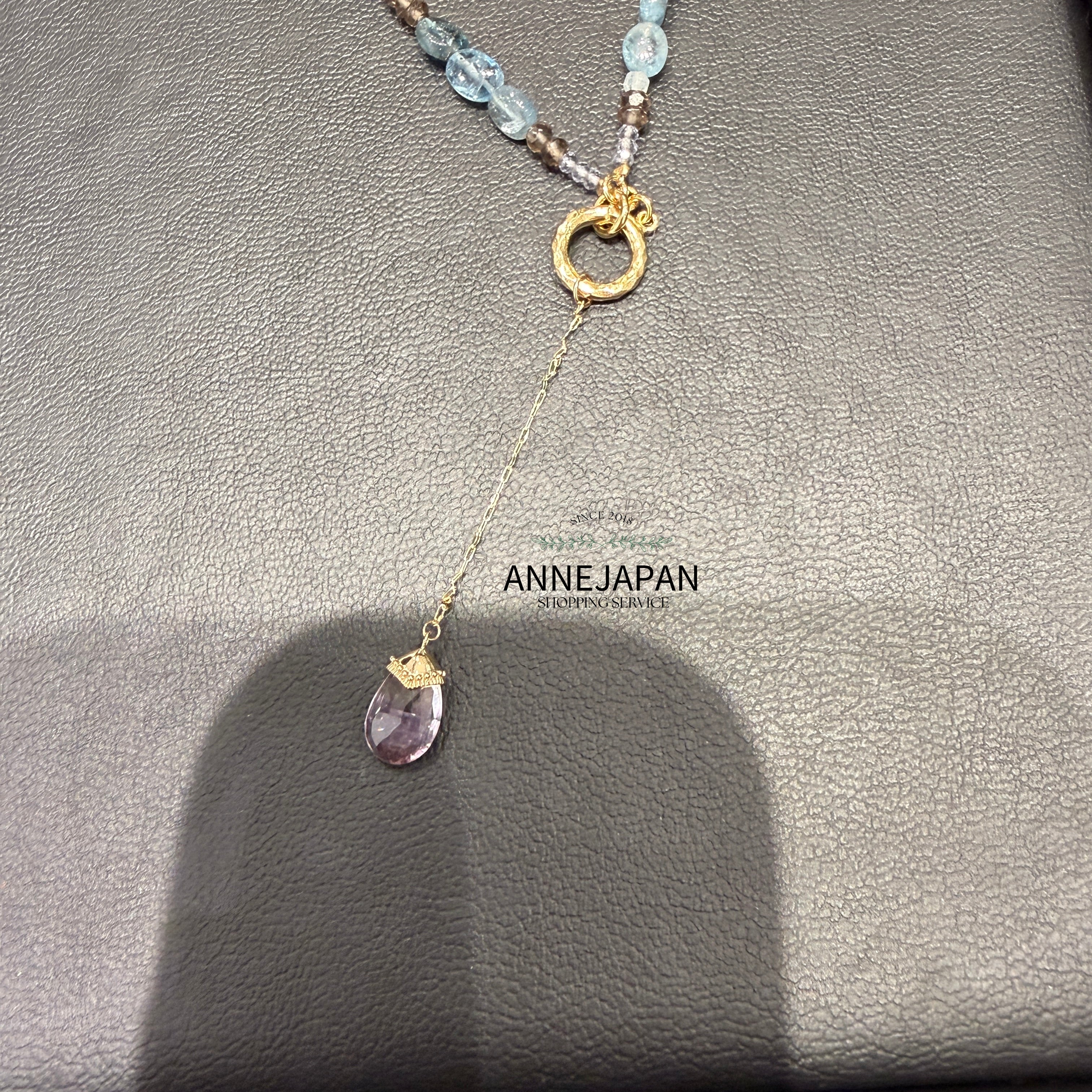 10K金、天然石英（Quartz）花瓣鍊耳環吊飾