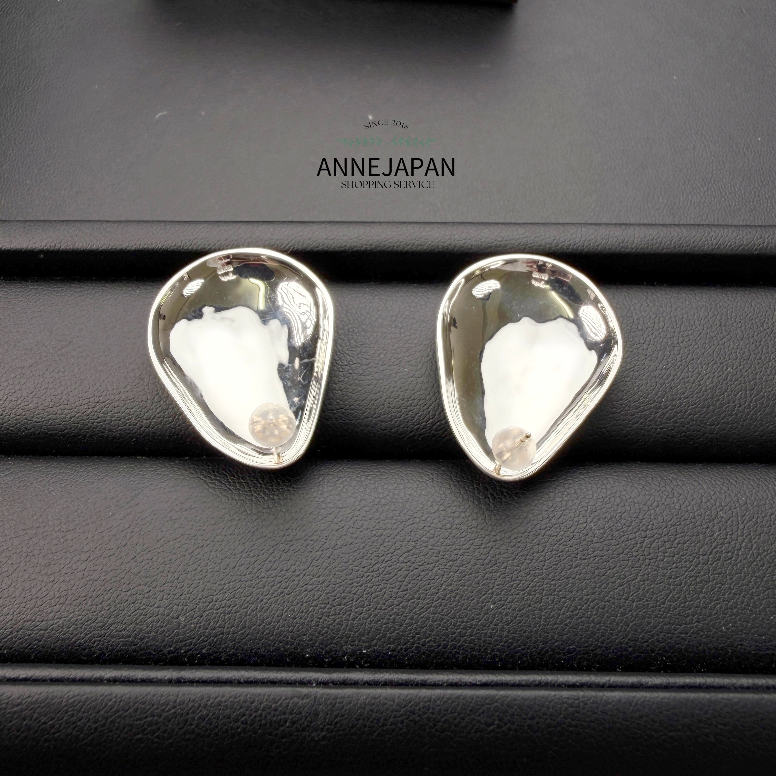 Silver925（925純銀）10K金（耳針）水波紋 耳環（一對）