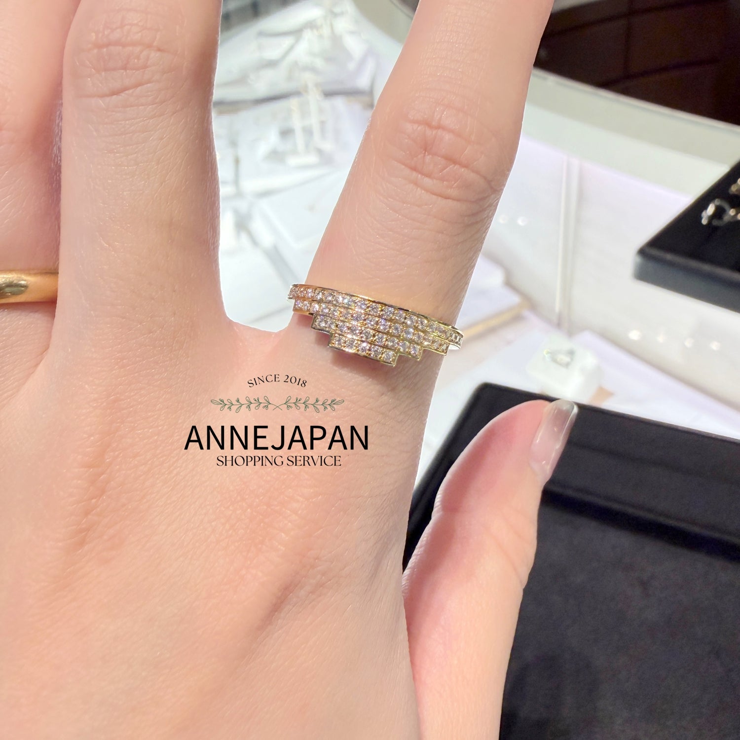 18K黃金（K18 Yellow Gold）／天然鑽石吊燈層疊鑽石設計建築感立體 戒指