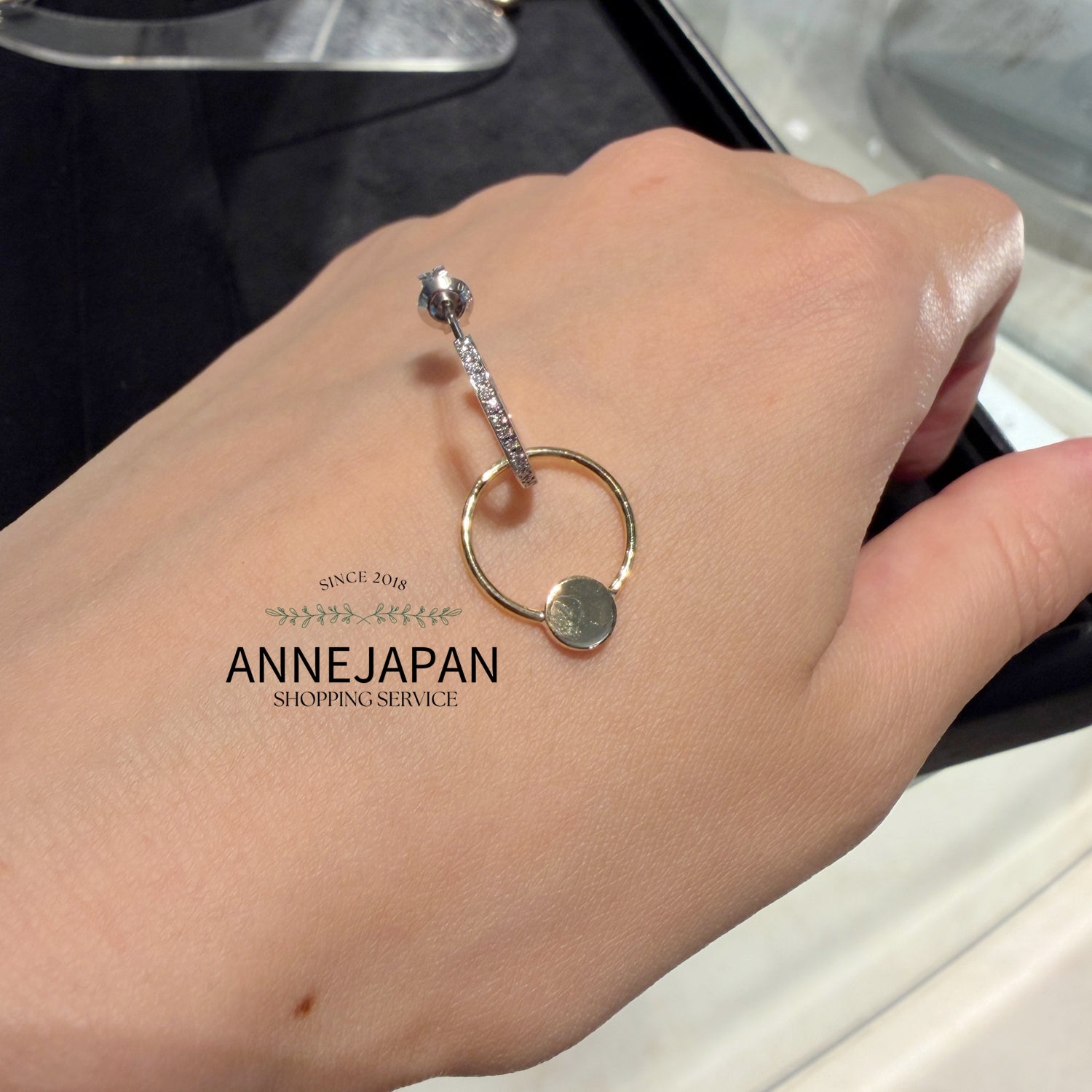 18K黃金鉑金天然鑽石 約 0.05 ct 雙色流線現代簡約吊片單耳耳環
