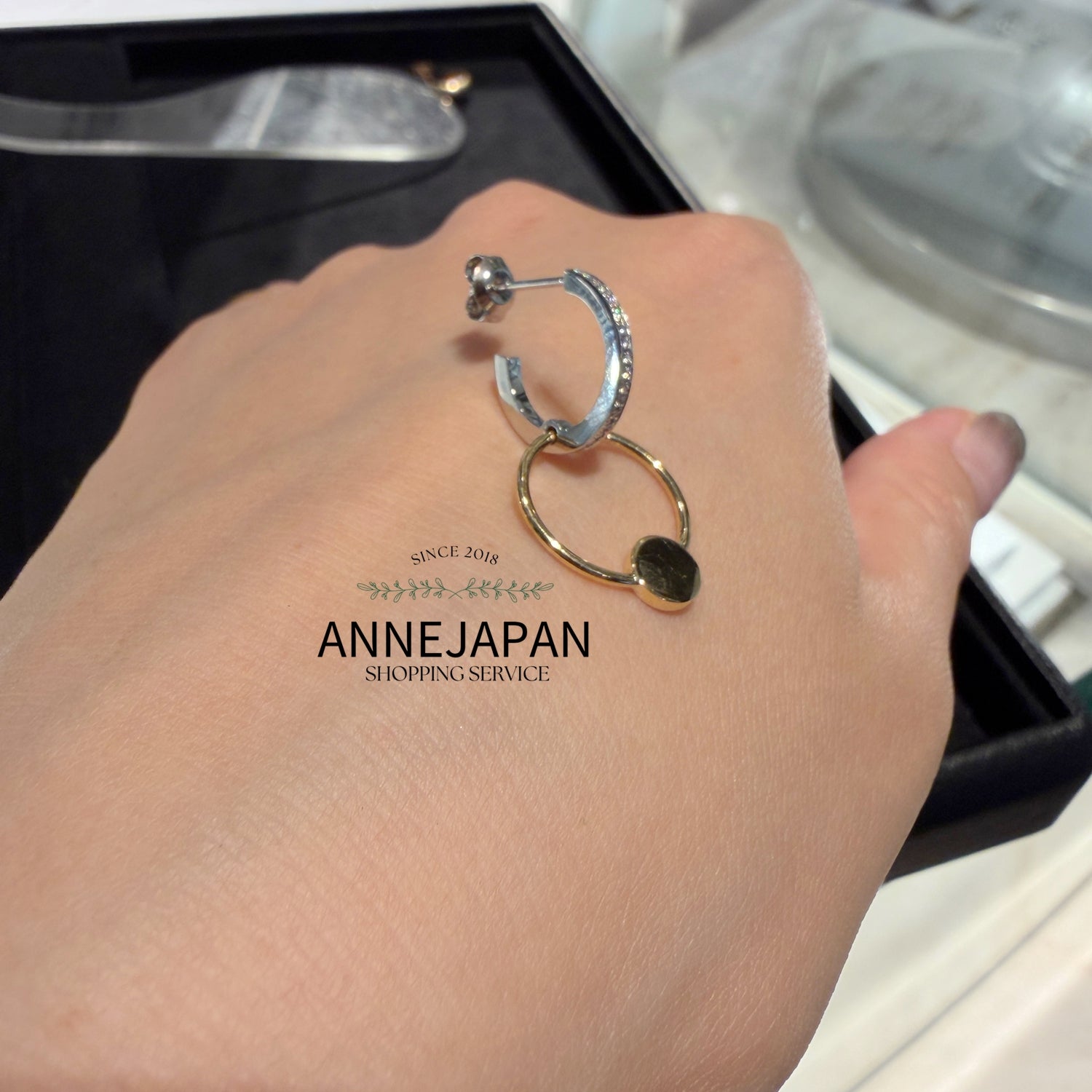 18K黃金鉑金天然鑽石 約 0.05 ct 雙色流線現代簡約吊片單耳耳環
