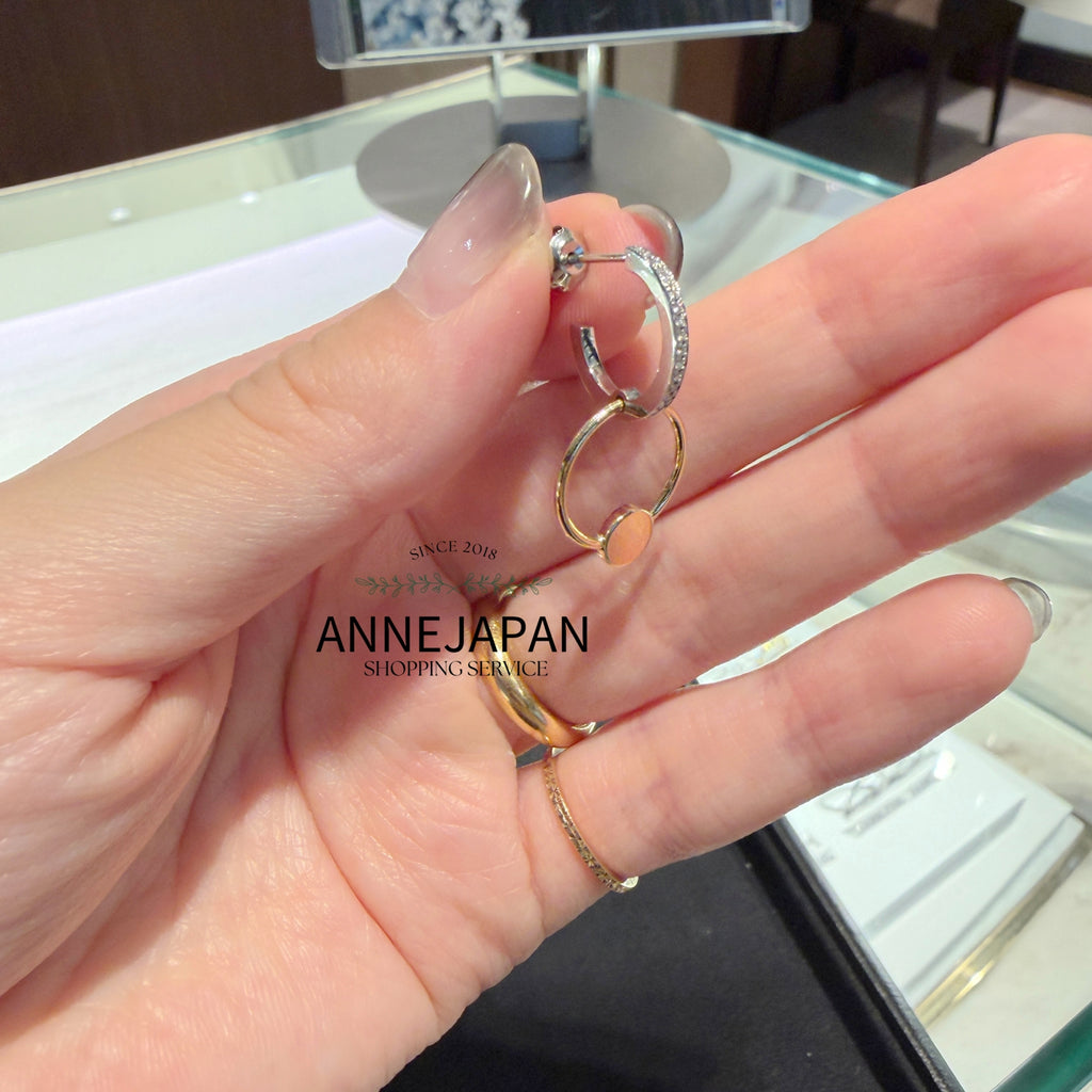 18K黃金鉑金天然鑽石 約 0.05 ct 雙色流線現代簡約吊片單耳耳環