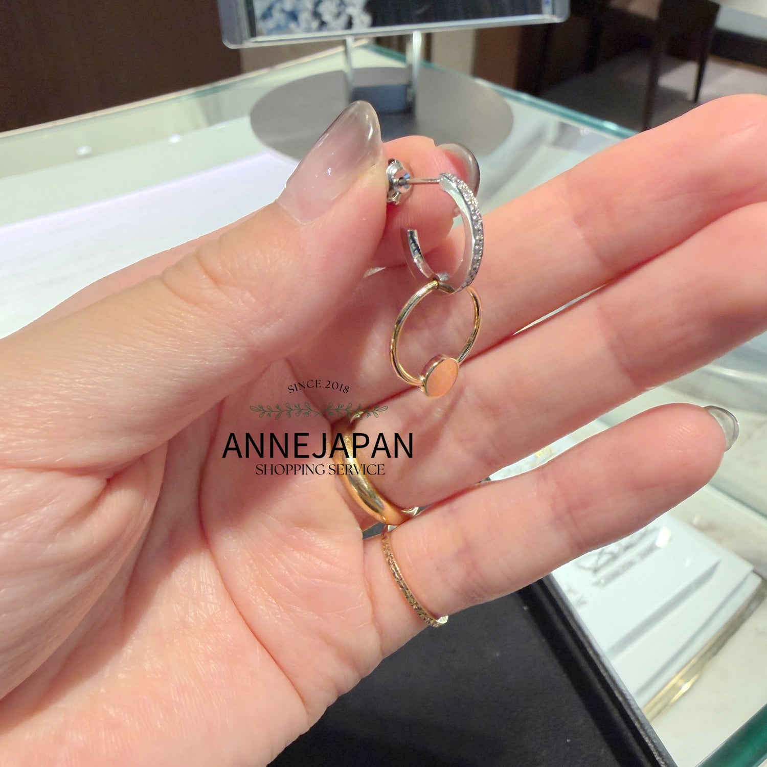18K黃金鉑金天然鑽石 約 0.05 ct 雙色流線現代簡約吊片單耳耳環