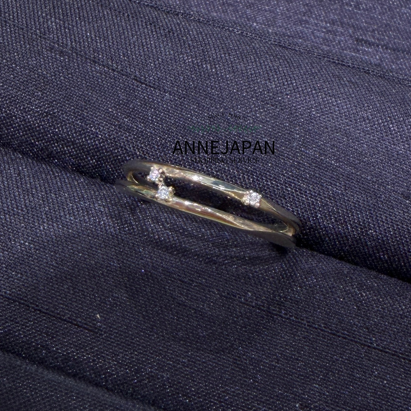 10K冰綠金波紋設計 0.01ct 鑽石戒指
