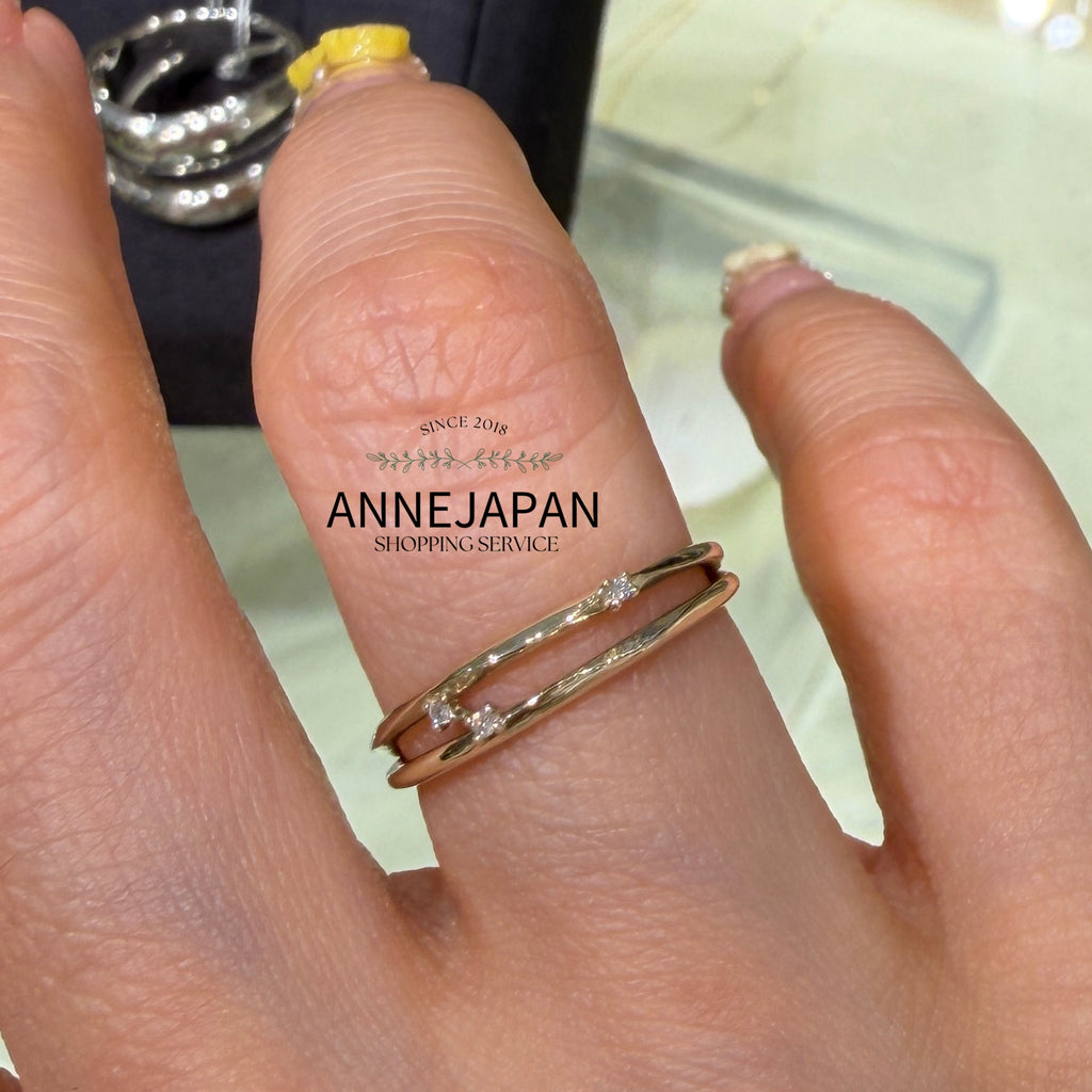 10K冰綠金波紋設計 0.01ct 鑽石戒指