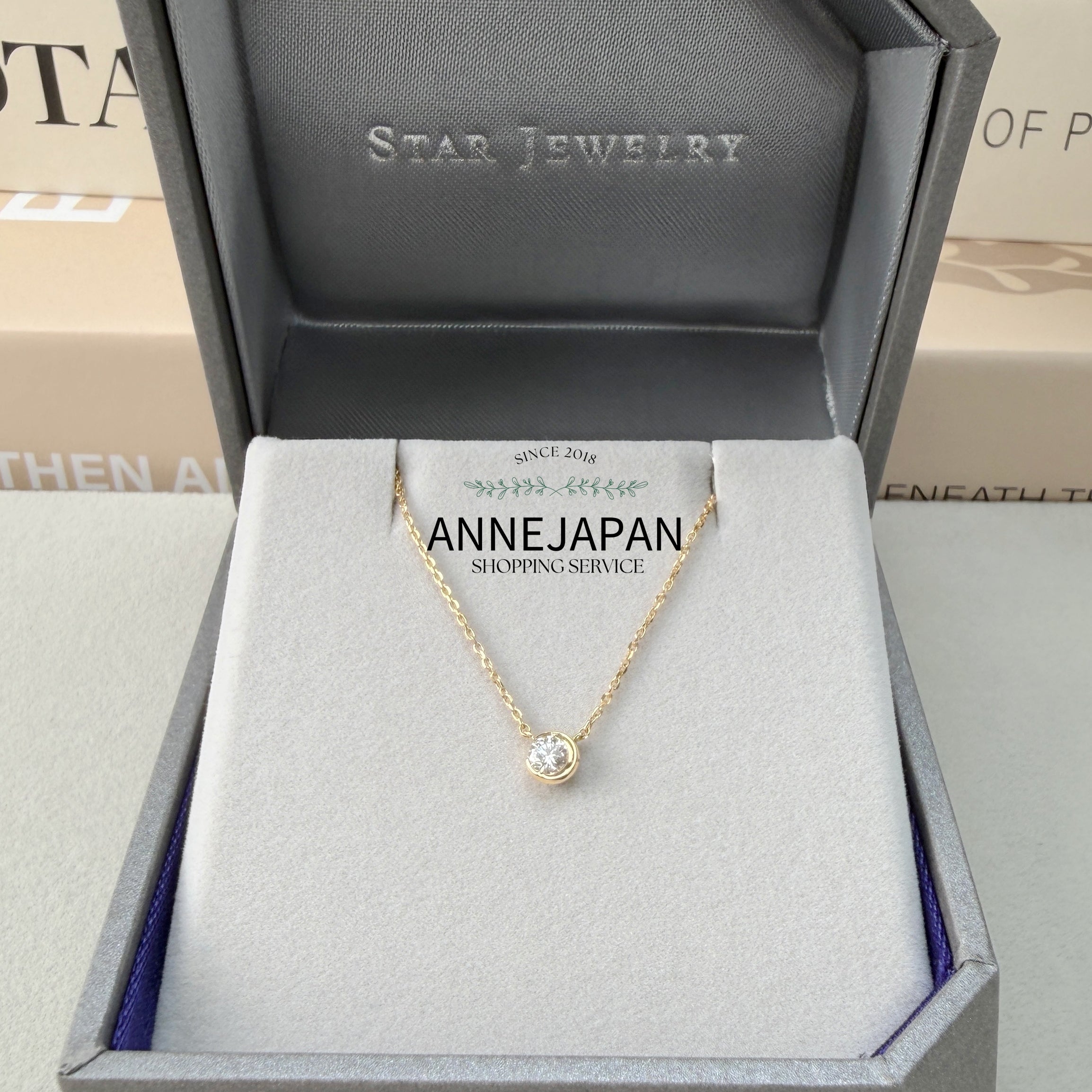 K18 MOON SETTING 單鑽天然鑽石項鍊