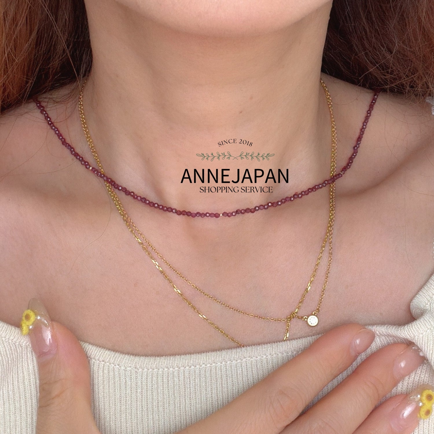 10K黃金 石榴石串珠頸鍊（Choker）