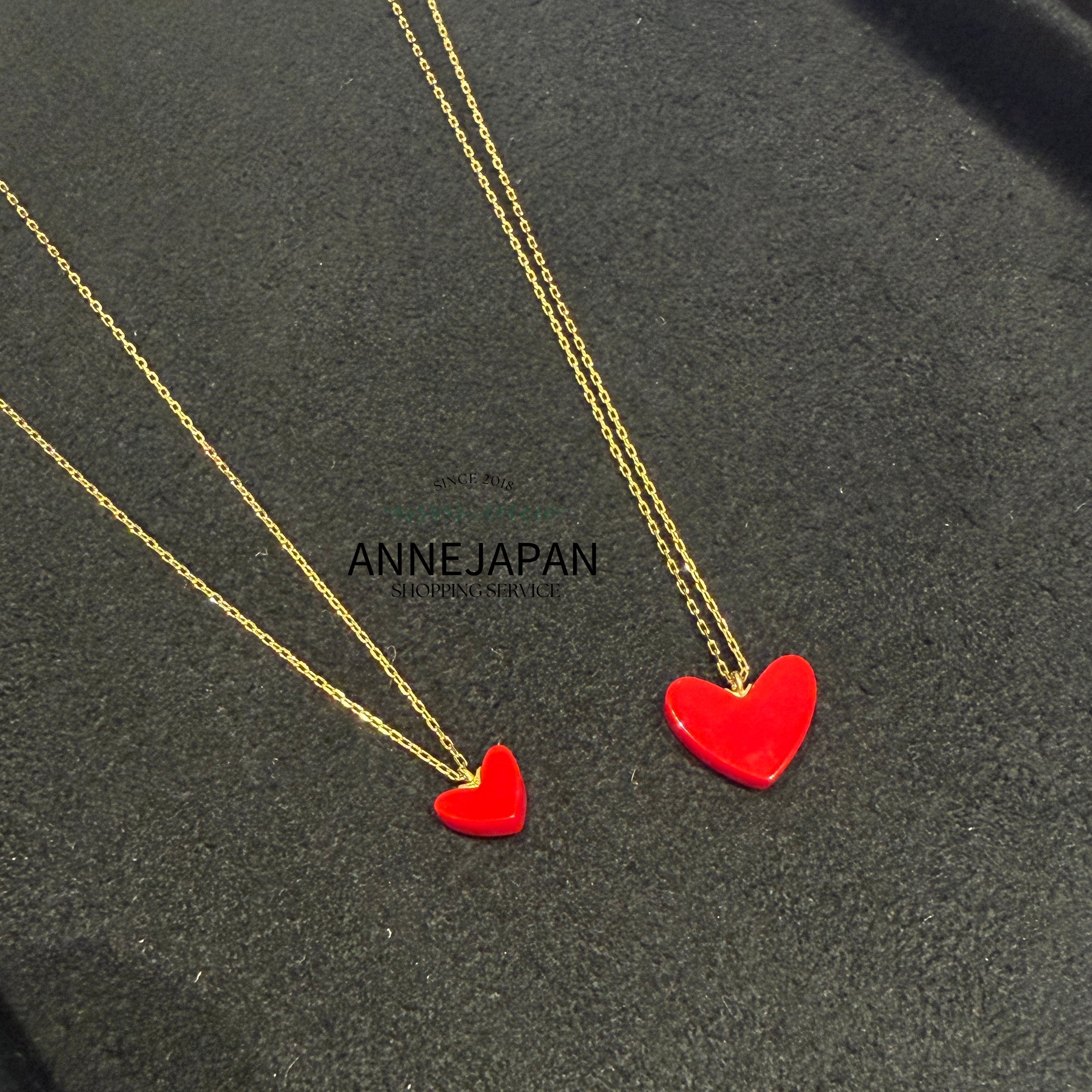 Tiran Heart 紅色愛心項鍊 18K黃金／樹脂加工石