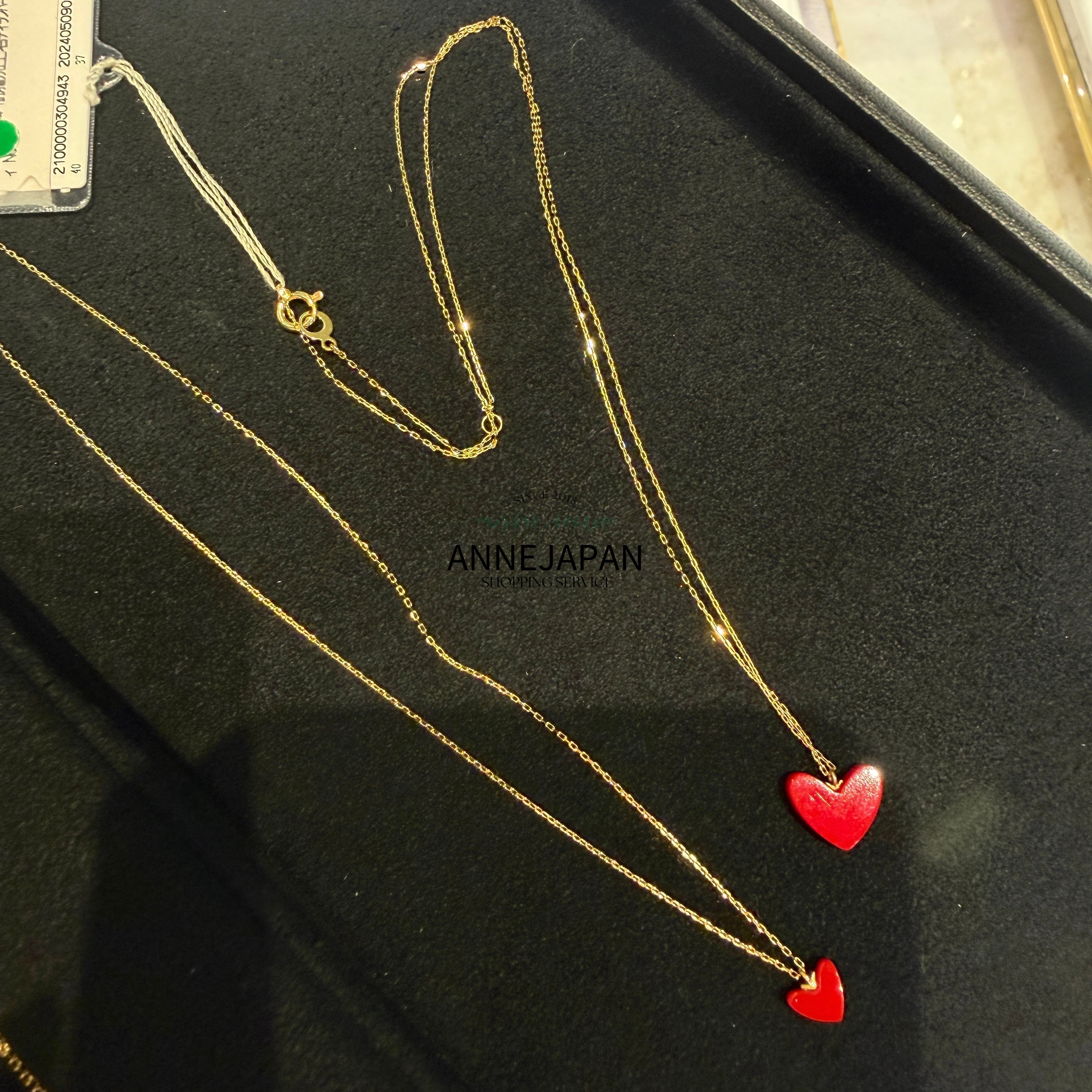 Tiran Heart 紅色愛心項鍊 18K黃金／樹脂加工石
