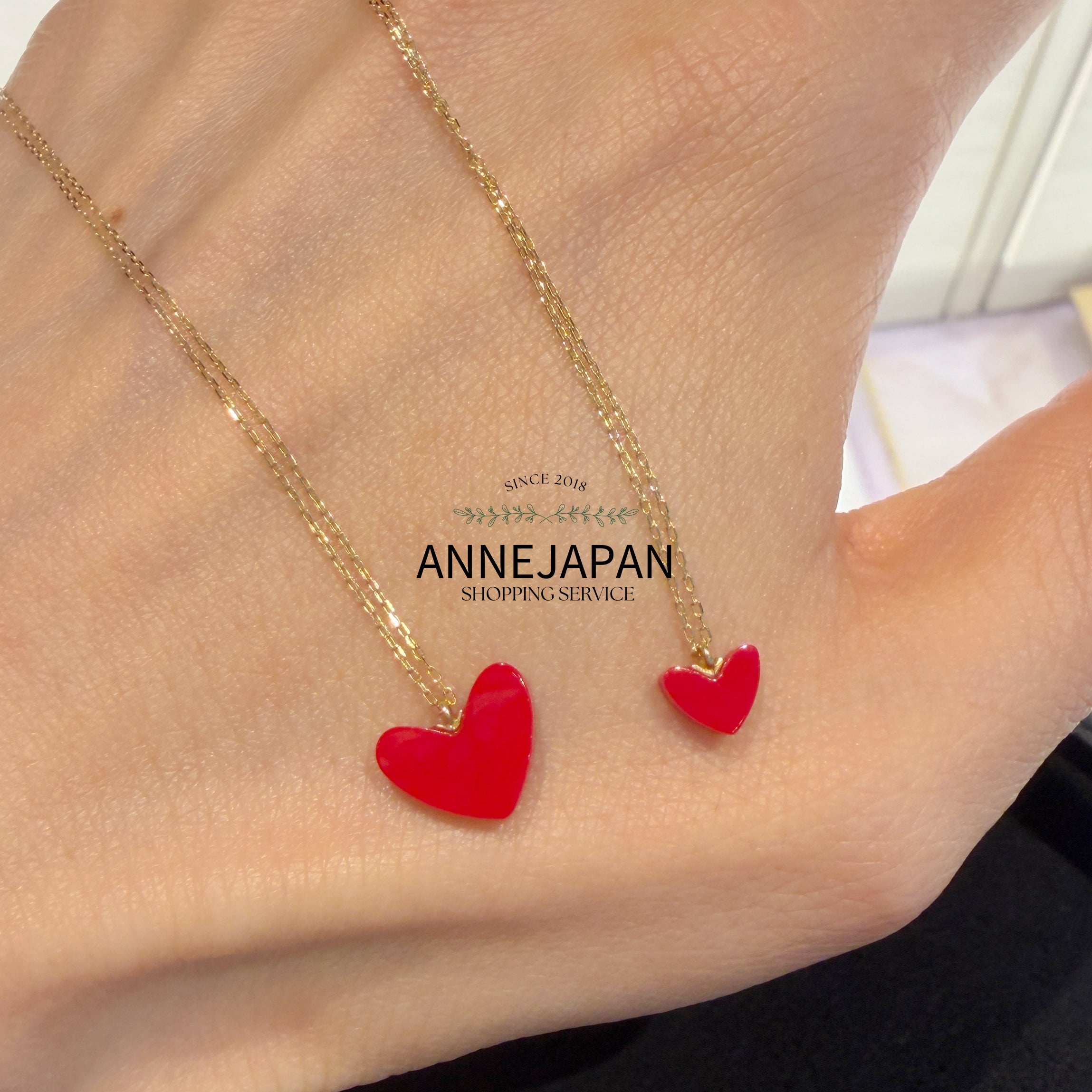 Tiran Heart 紅色愛心項鍊 18K黃金／樹脂加工石