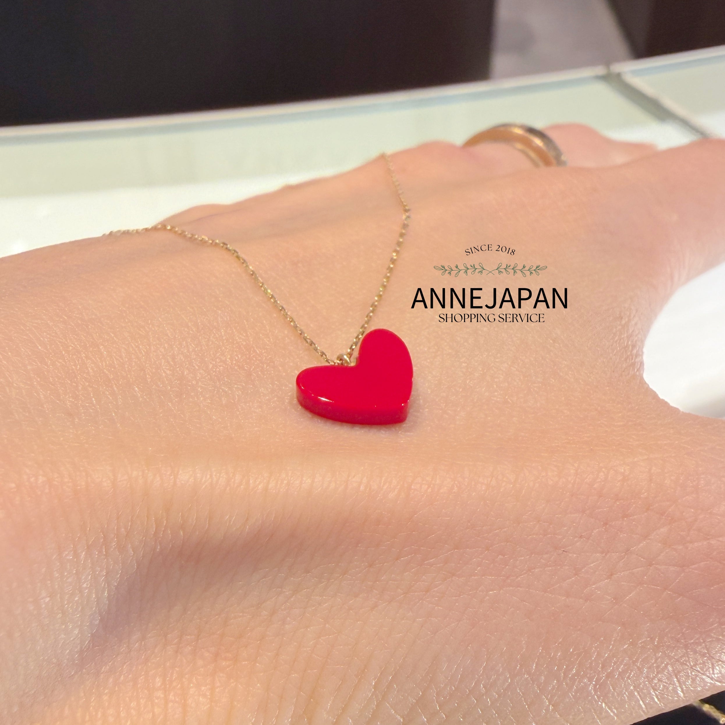 Tiran Heart 紅色愛心項鍊 18K黃金／樹脂加工石