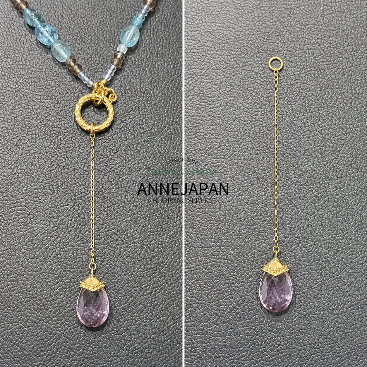 10K金、天然石英（Quartz）花瓣鍊耳環吊飾