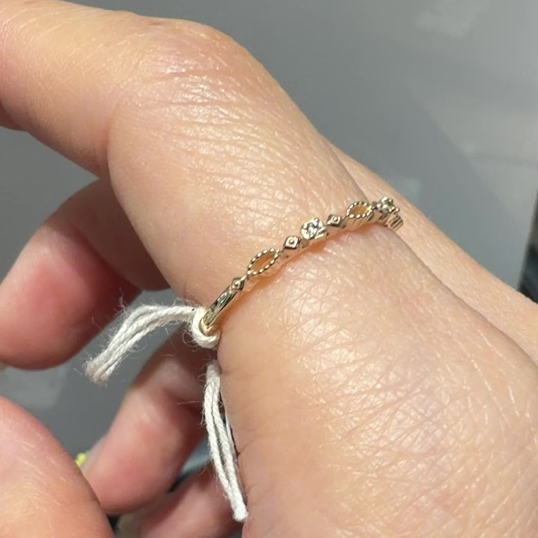 5K金鑽石戒指 復古菱形雕花鏤空  珠邊工藝