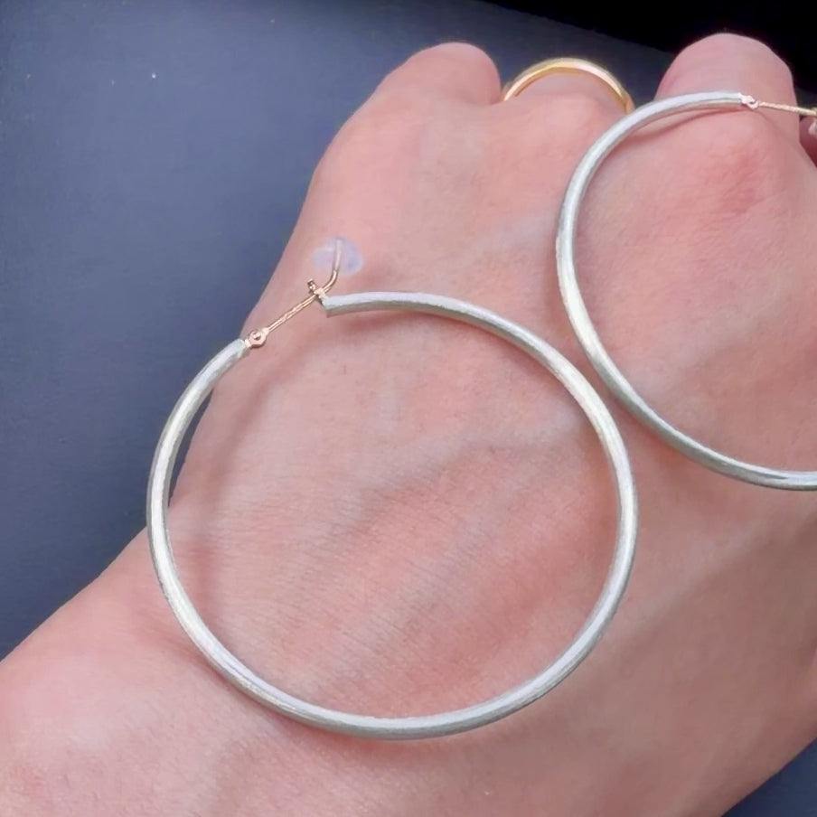 925純銀 Silver925、10K金經典 Hoop 大尺寸圈圈素面耳環