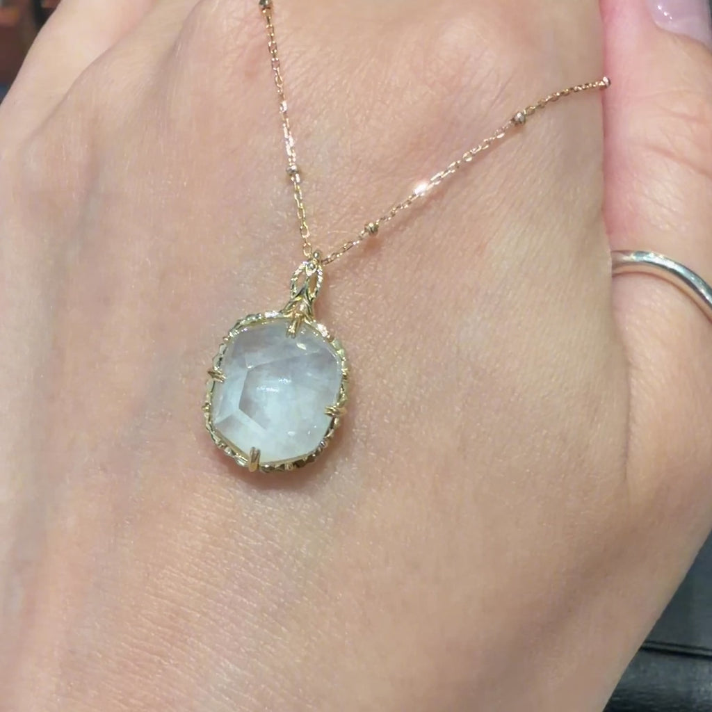 10K金天然石英（Quartz）天然海藍寶（Aquamarine）吊墜