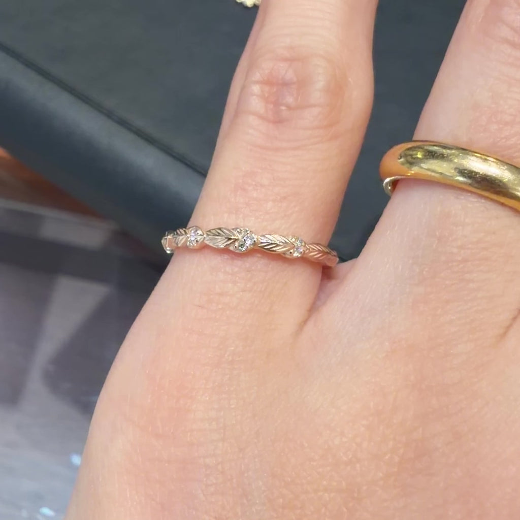 5K金天然鑽石（Diamond）晨露立體葉片露珠 尾戒 常規戒