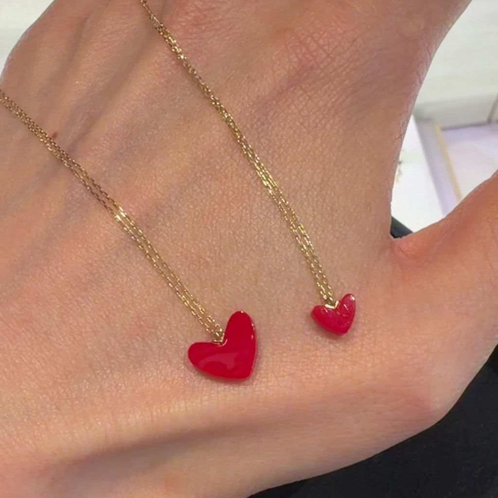 Tiran Heart 紅色愛心項鍊 18K黃金／樹脂加工石