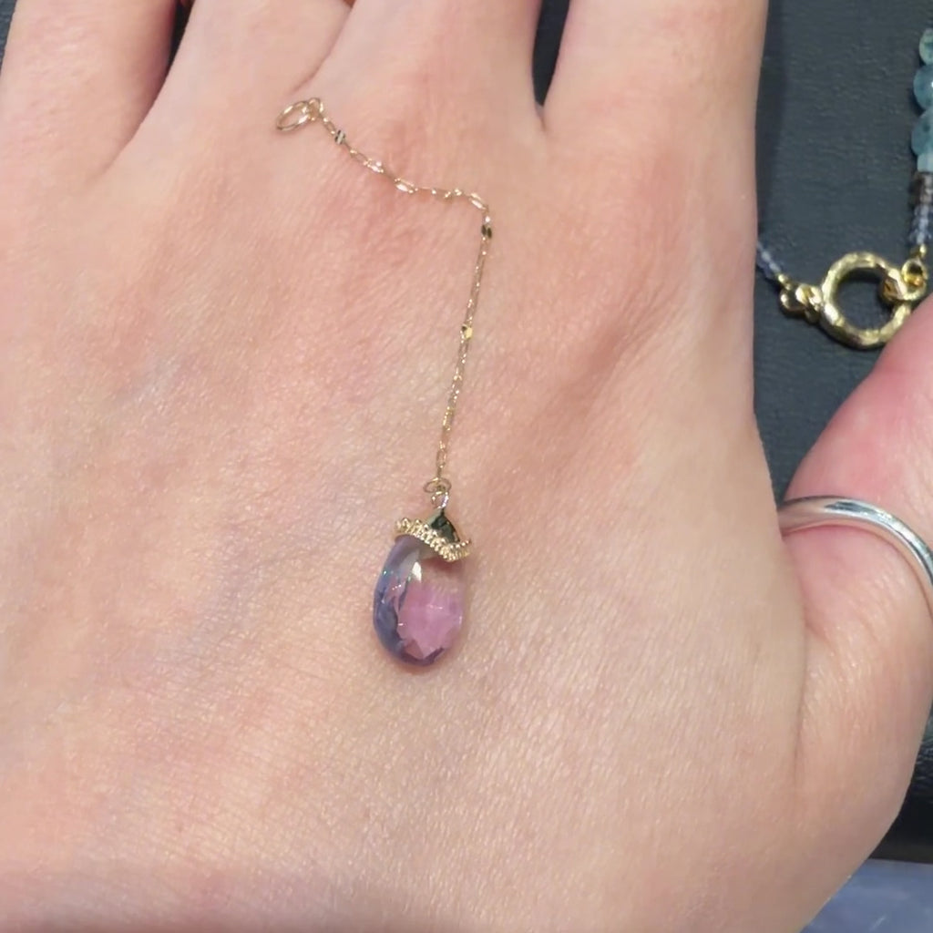 10K金、天然石英（Quartz）花瓣鍊耳環吊飾