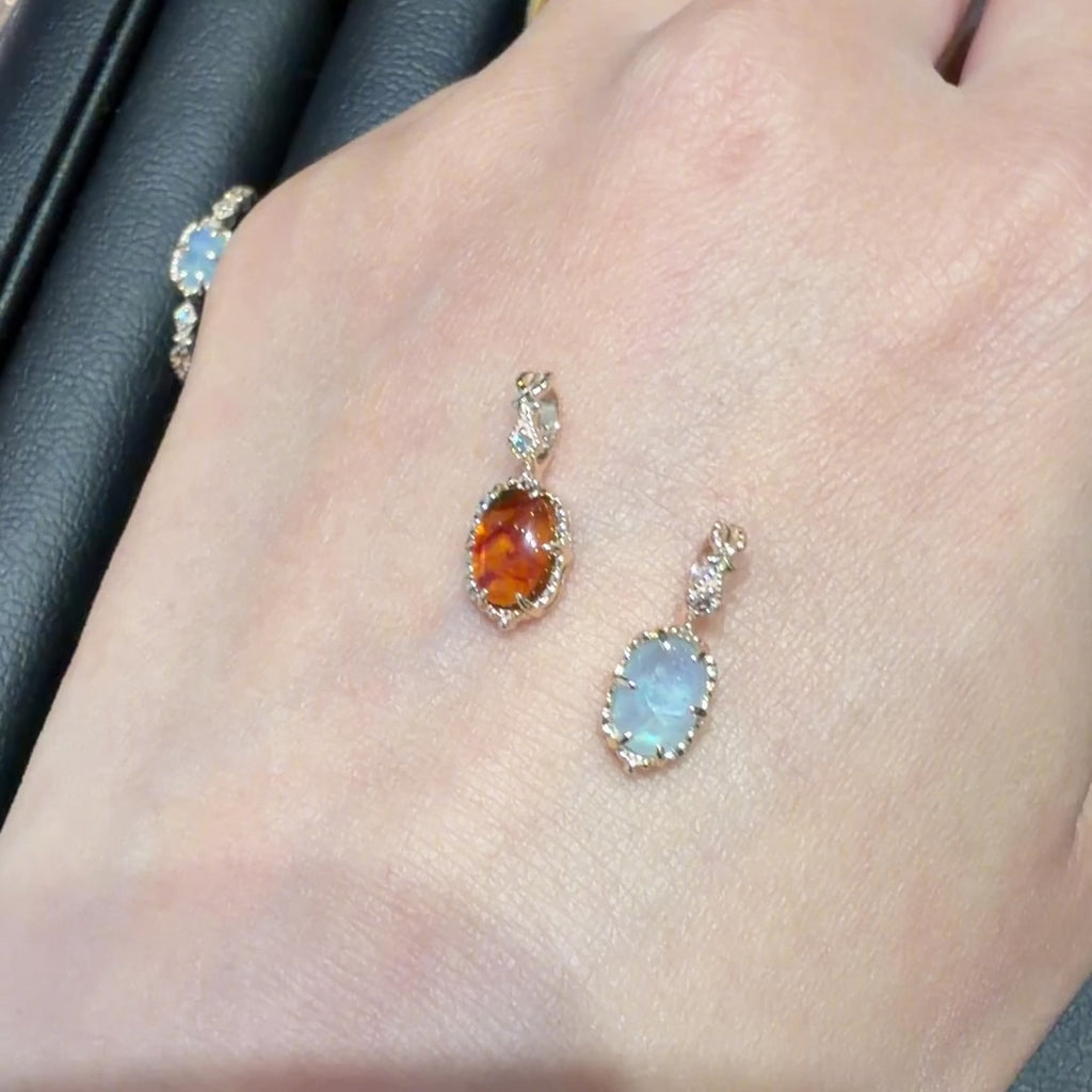5K金白色拉長石（White Labradorite）玉髓（Chalcedony）天然鑽石吊墜
