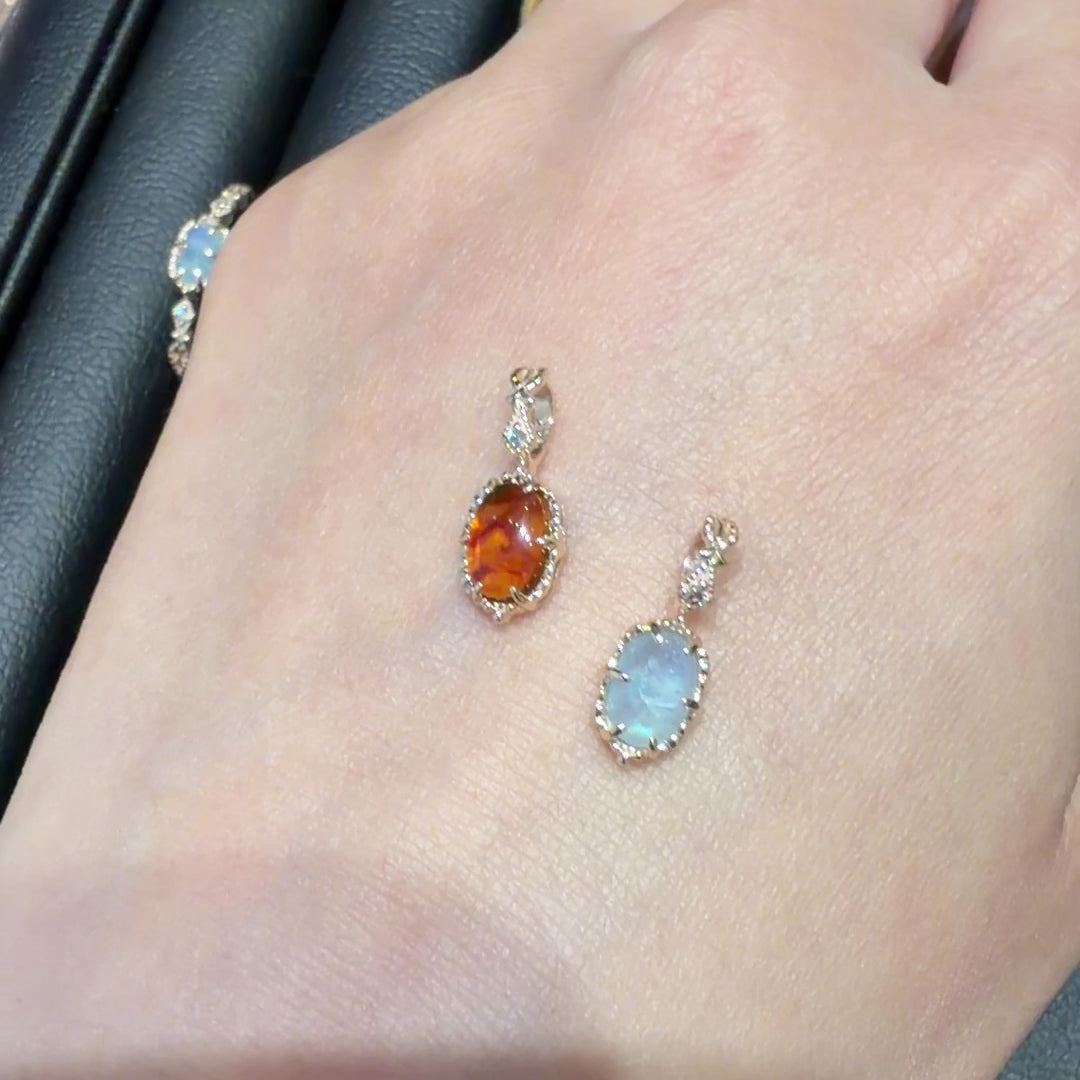 5K金白色拉長石（White Labradorite）玉髓（Chalcedony）天然鑽石吊墜