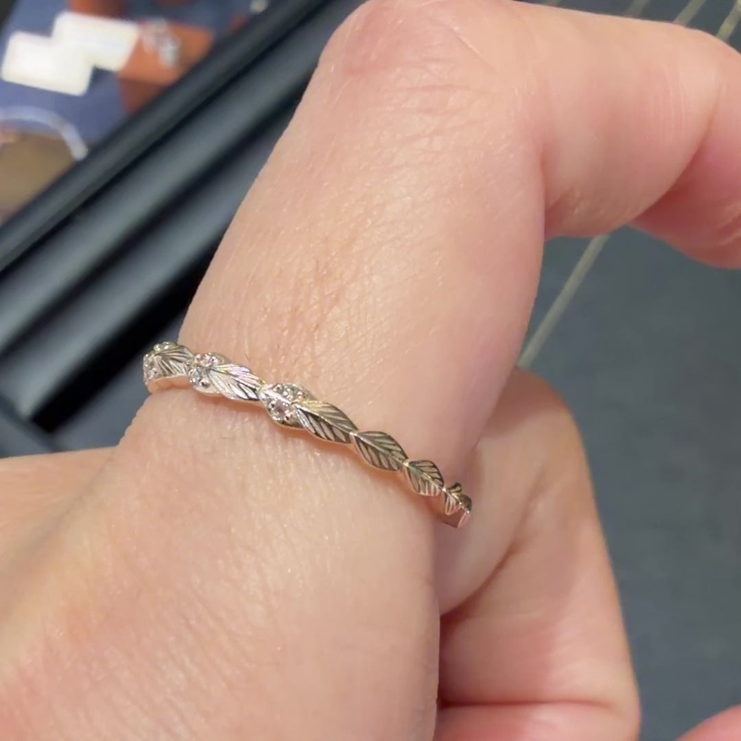 5K金天然鑽石（Diamond）晨露立體葉片露珠 尾戒 常規戒