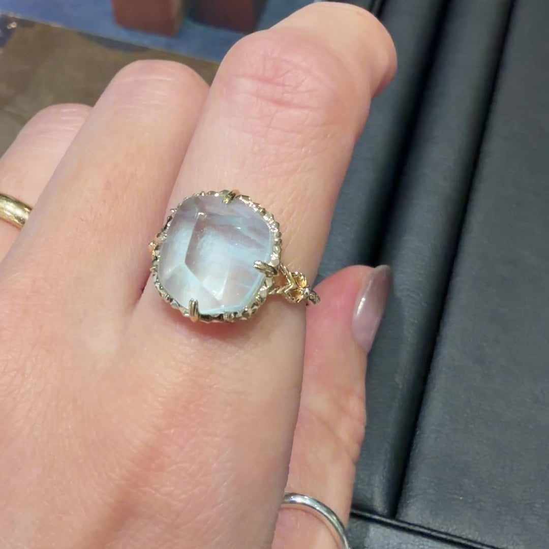 10K金、天然石英（Quartz）、天然海藍寶 戒指
